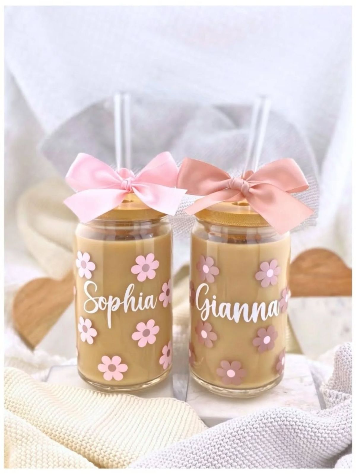 personalized tumbler with floral design and name