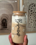 Custom Name Glass Tumbler with Flowers