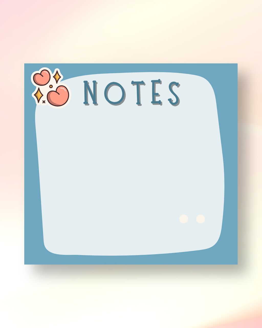 Levara cute blue notepad with notes header and heart illustrations for writing reminders