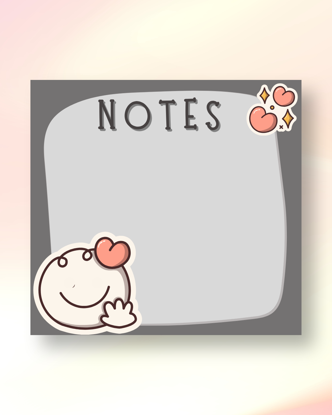 Levara notepad with gray background and cute smiling face and hearts design for notes