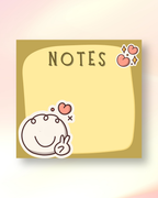 Levara notepad with cute smiley face and heart stickers on a yellow and brown background