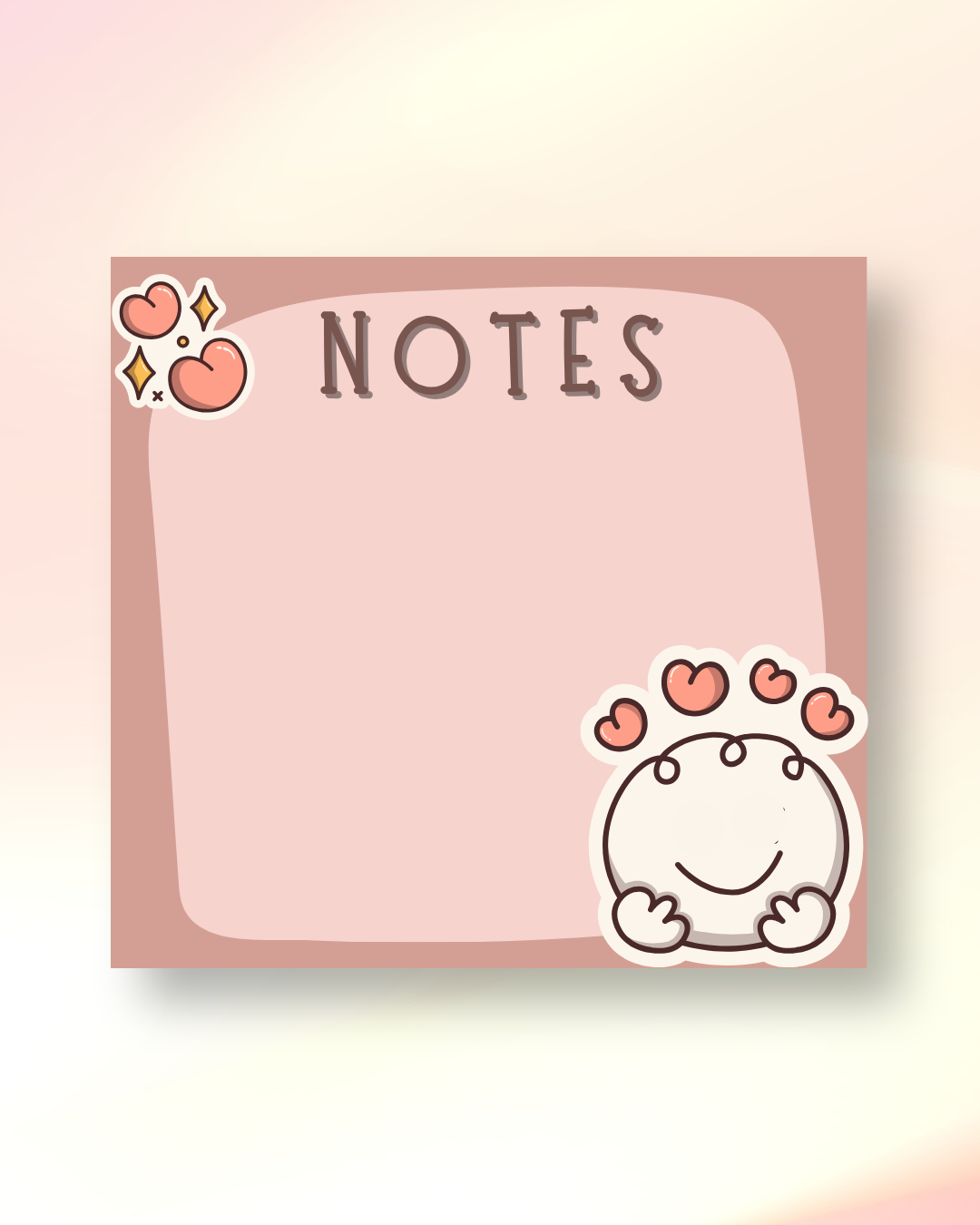 Levara pink notepad with cartoon character and hearts for cute note-taking