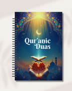 Levara Qur'anic Duas spiral notebook with glowing Quran and hands under crescent moon for dua lipa book club