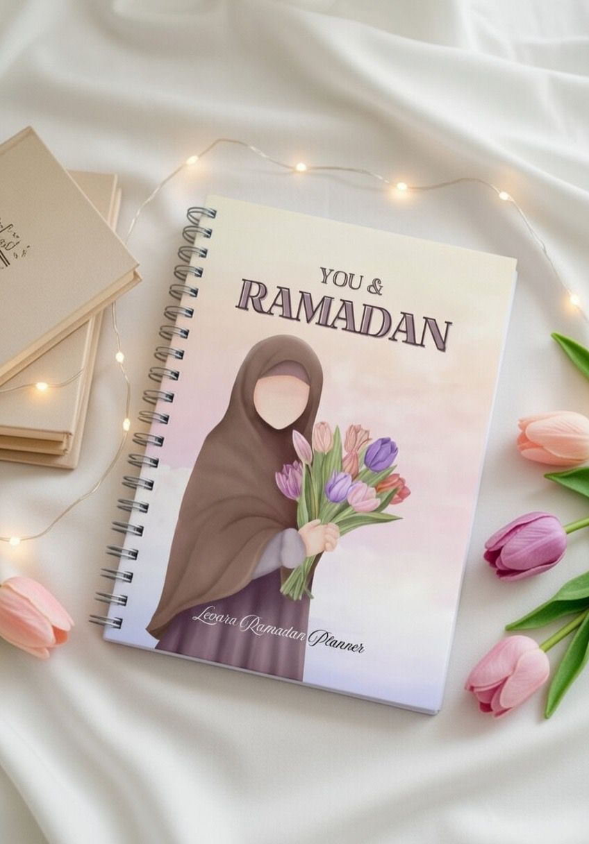 Levara Ramadan planner notebook with floral cover and You & Ramadan text for Ramadan 2026 planning